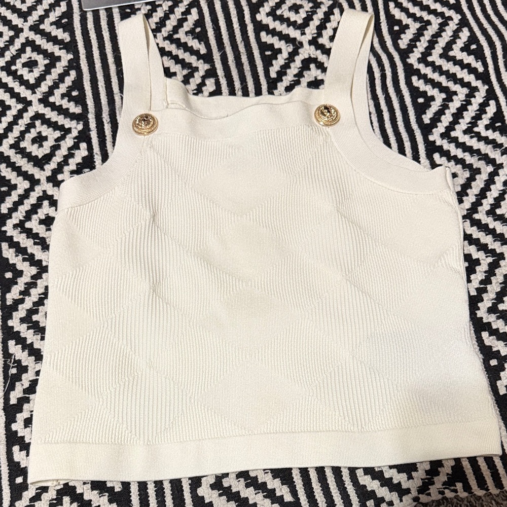 Balmain Cream Knit Tank with Gold Accents